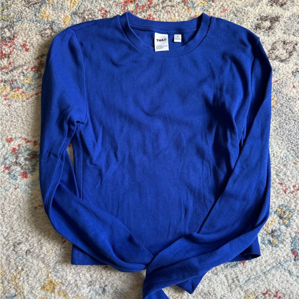 TNA Cobalt Blue Ribbed Long Sleeve Crewneck